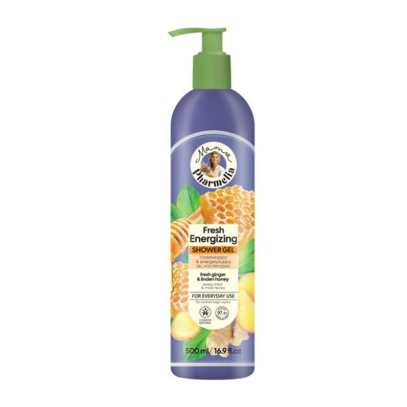 GEL DE DUCHA FRESCO ENERGIZANTE PARA USO DIARIO CON JENGIBRE Y MIEL DE TILO, 500 ML