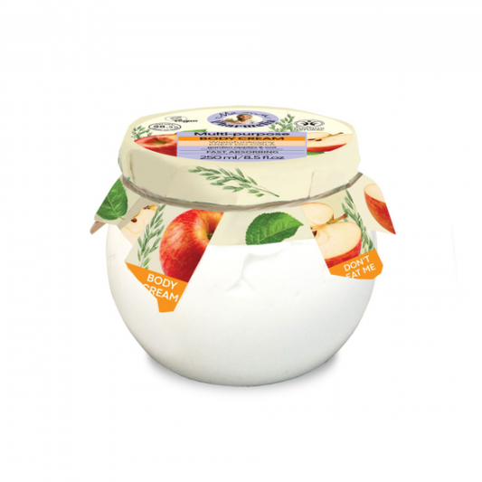 CREMA CORPORAL MULTIFUNCIÓN DE ABSORCIÓN RÁPIDA CON MANZANAS DEL HUERTO Y AVENA, 250 ML