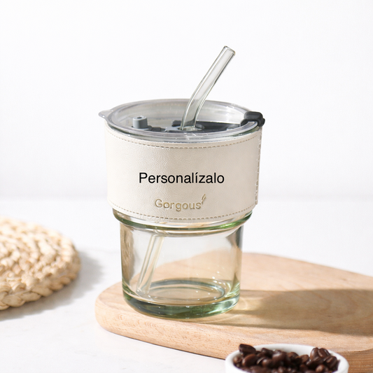 Vaso de cristal con tapa y pajita White