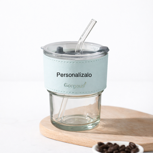 Vaso de cristal con tapa Azul bebé