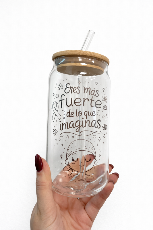 Vaso de Cristal con Tapa de Bambú y Pajita – Personalizable