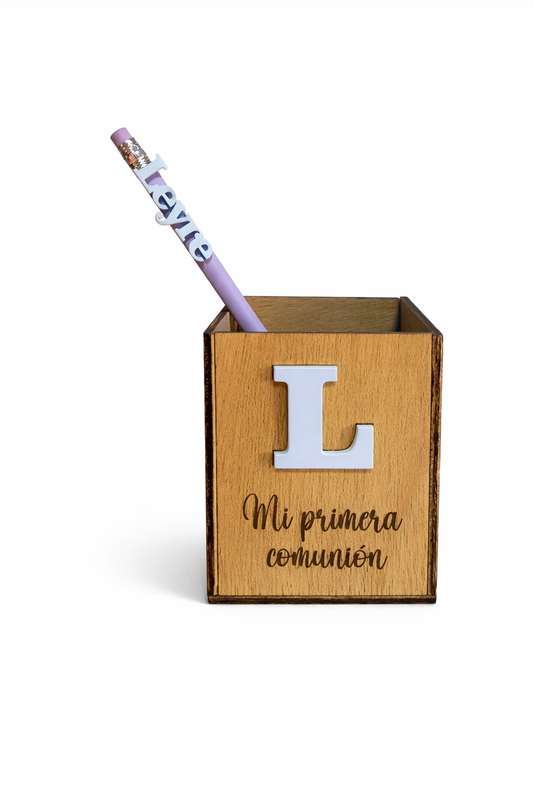 Portalápices de madera + lápiz personalizado – Primera Comunión